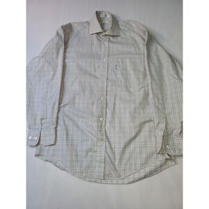 Faconnable Mens Plaid Button Down Shirt 15.5 R Cream Blue  Cotton USA Made 2213